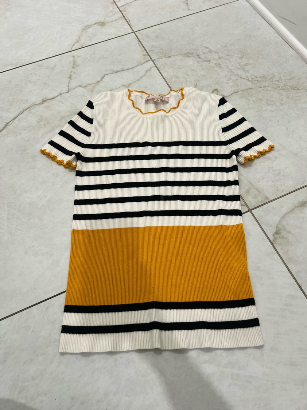 Philosophy White Striped Sweater Size Small